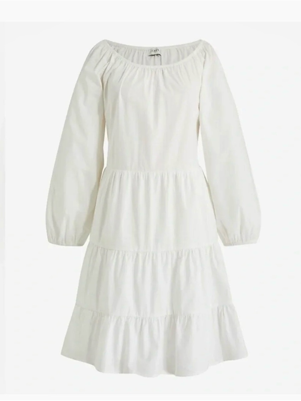 J. Crew White Long-Sleeve Tiered Dress
